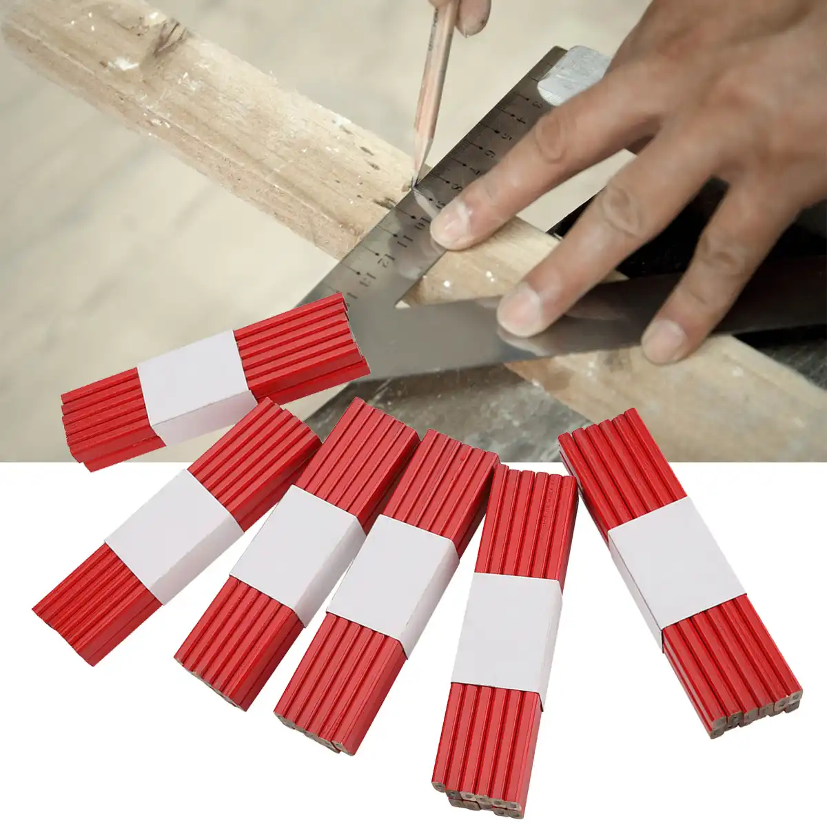 Marking Tool,175mm Octagonal Red Hard Black Lead Carpenter Pencil Woodworking Marking Tool 72Pcs//Pack