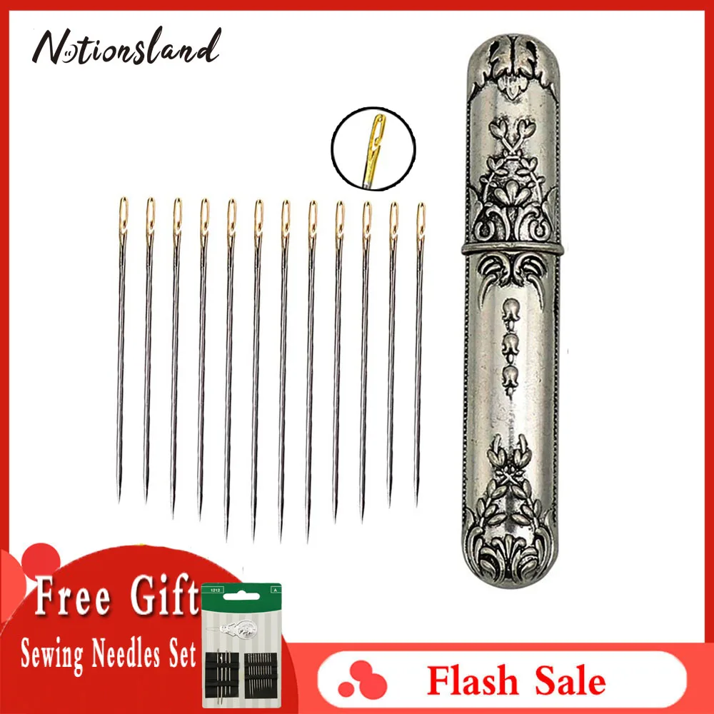 

24pcs Self Threading Needle Pins Hand Sewing Needles&Vintage Needle Case For Needlework Repair Stitch DIY Sewing Tools