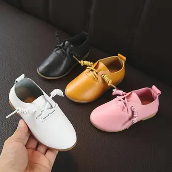 

New kids Leather Shoes for Girls Flats Dress Shoes Children Formal Wedding Oxford School Dance Pu Leather Rubber Sole Size 21-3