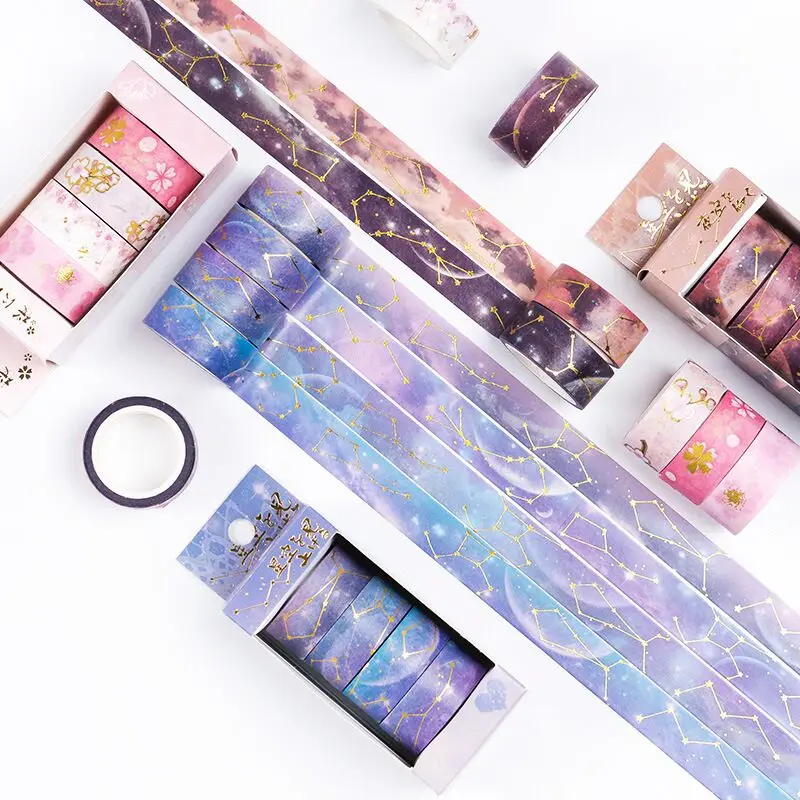 

Sharkbang 4pcs/lot Gilding Starry Sky Sakura Star Scrapbooking Washi Adhesive Tape Planner Decorative Masking Tape Stationery