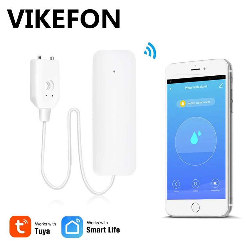 VIKEFON-Sensor inteligente de fugas de agua Tuya, alarma de agua Compatible con Tuyasmart/APP smart Life de fácil instalación, WiFi
