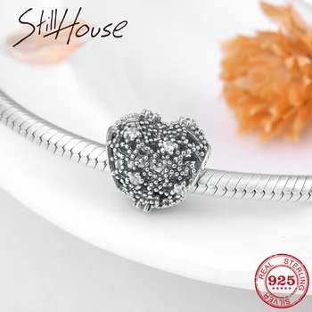 

Authentic 925 Sterling Silver Charms Hollow Fashion CZ Heart Beads Fits Original European Charm Bracelets Making Jewelry DIY