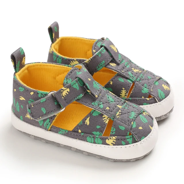 2021 NEW 0-18Months Kids Newborn Baby Boys Fashion Summer Soft Crib Shoes First Walker Anti Slip Sandals Shoes Soft Sole C-626 Grey