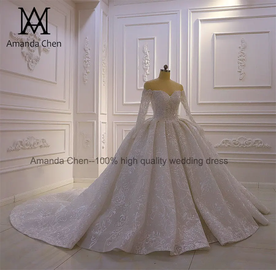 Abendkleid с открытыми плечами с длинным рукавом Кружева свадебное платье