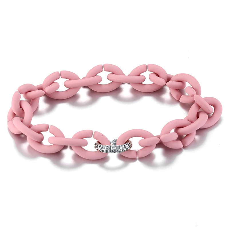 Fashion pink Hard Rubber Bracelets 925 Silver Inspirational quotes bead For Women Jewellery European style Bracelet Men Jewelry