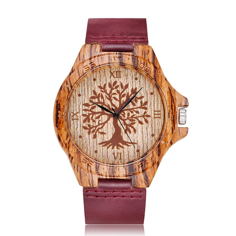 

TurnFinger Creative Wooden Ladies Watch Personalized Luxury Gift Beautiful Pattern Simple Casual Fashion Leather Strap