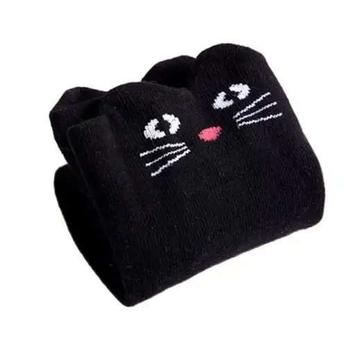Black Cats Длинные хлопковые носки выше колена в полоску с изображением лисы и медведя для маленьких девочек - Цвет: Black Cats