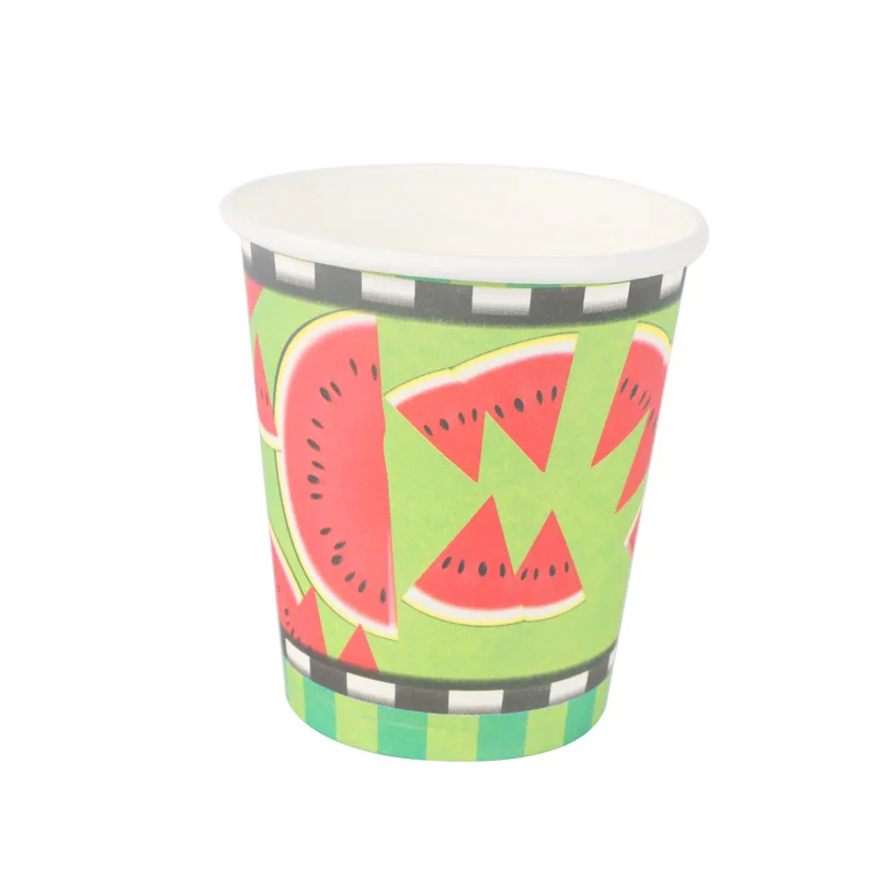 Paper Cup-10Pcs Набор для детского дня рождения с изображением фруктов, ананаса, арбуза, одноразовые бумажные стаканчики, соломенная скатерть, вечерние принадлежности - Цвет: Paper Cup-10Pcs