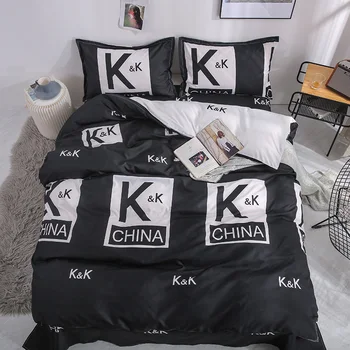 

2021 New Luxury Bedding Sets single Twin full King size flowers Duvet quilt Cover sets Bed sheet set black letter KK bedclothes