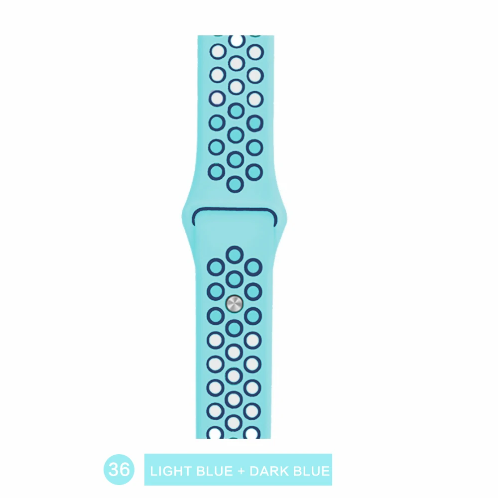 Light blue dark blue Дышащий силиконовый спортивный ремешок для Apple Watch 4, 3, 2, 1, 42 мм, 38 мм, резиновый ремешок для браслета Nike iwatch 4, 5, 40, 44 мм - Цвет ремешка: Light blue dark blue