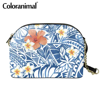 

Polynesian Tropical Plumeria and Hibiscus Printed Women Leather Crossbody Bag Casual Shoulder Sling Bag With Chain Sac a main