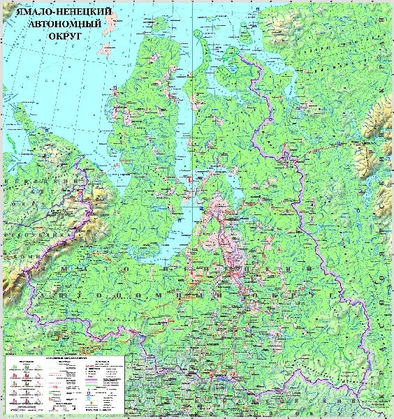 Карта общегеографическая Ямало-Ненецкого автономного округа 150/141 см |