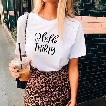 

Hello Thirty Graphic Women's Casual 100%Cotton Short Sleeve Tops Tee Summer Stylish Funny T-Shirt 30th Birthday Shirt Birthday Gift 30th Birthday