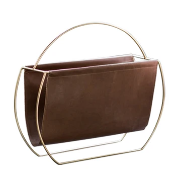 

Hot Round Leather Magazine Rack Desktop Folder Book File Holder Hanging Display Shelf Organizer Home Bedroom Decoration Holder