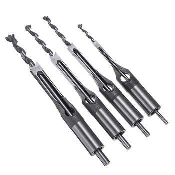 

4pcs 1/4" 3/8" 1/2" 5/16" Square Hole Saw Drill Bit Wood Auger Mortising Chisel Carve Set Woodworking Tool