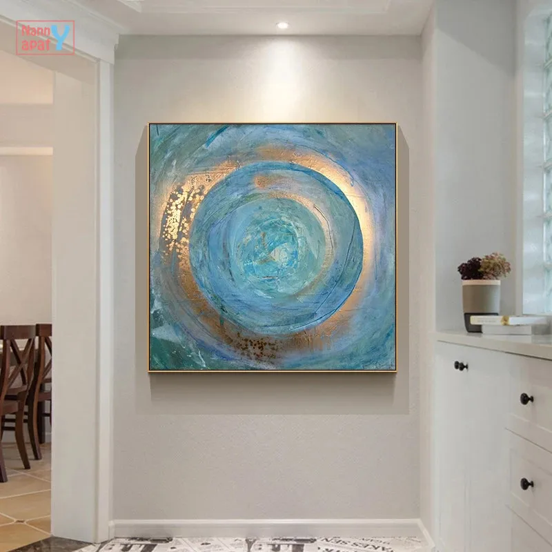 Abstract Square Poster Golden Circle Blue Wall Art Canvas Painting Scandinavian Posters And Prints Nordic Modern Home Decoration