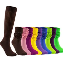 Atacado macio scrunch joelho alto longo colorido misturado malha coxim slouch meia para meninas femininas
