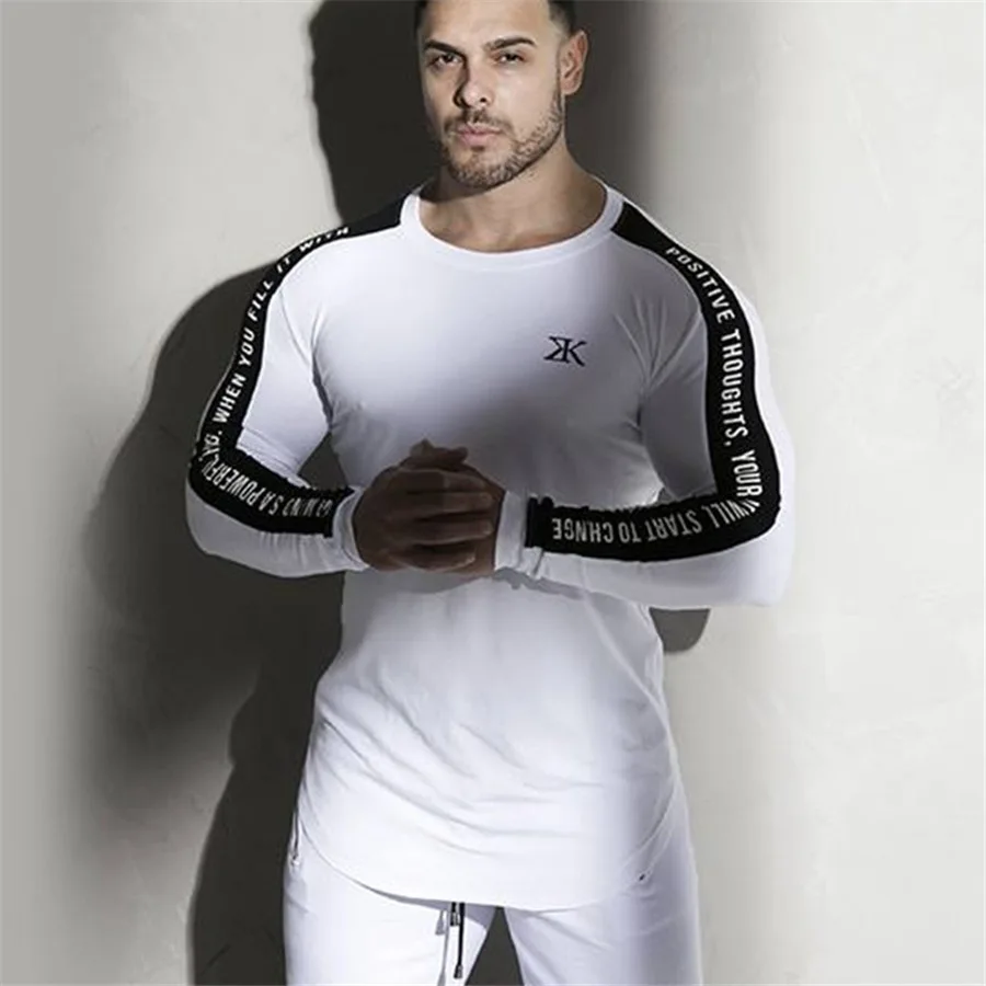 Мужская футболка с длинным рукавом для бодибилдинга, мужская повседневная модная обтягивающая футболка, мужские футболки для тренажерного зала, фитнеса, тренировок, топы для бега, брендовая одежда