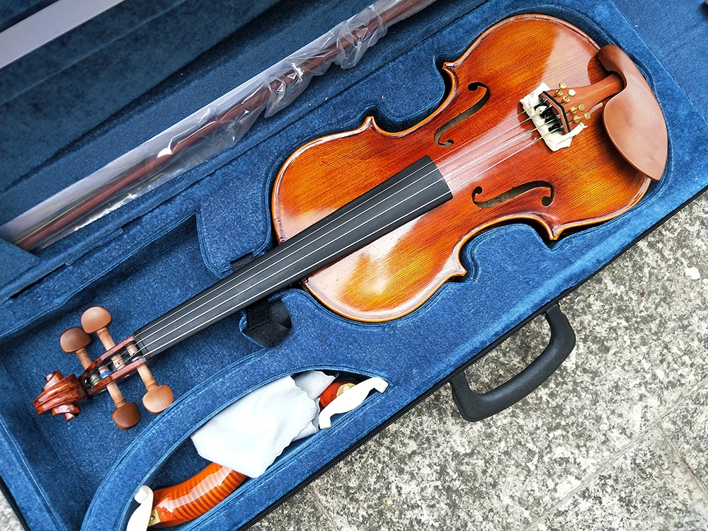 handmade violin 4/4 3/4 Retro Spruce Panel Maple Back solid Flamed wood violin Beginners Professional Players Bow
