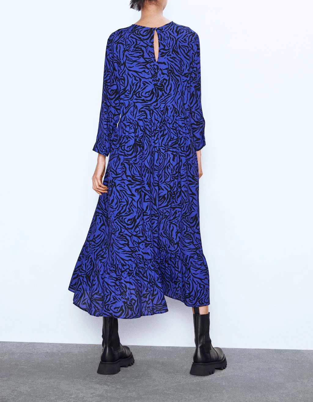 Star firefly autumn new fashion Za dress women casual elegant round neck loose animal print draped long dress female