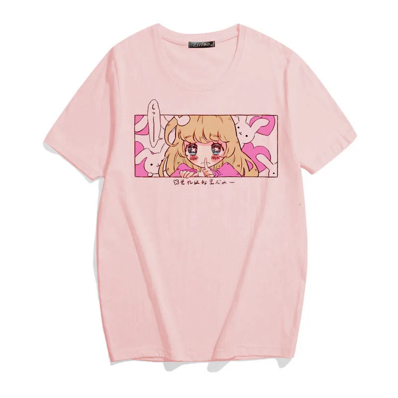 Cute Cartoon Sweet Girls Japanese Streetwear Harajuku Fun Pink Kawaii Casual Tops Ulzzang Vintage Loose New Summer Women T Shirt