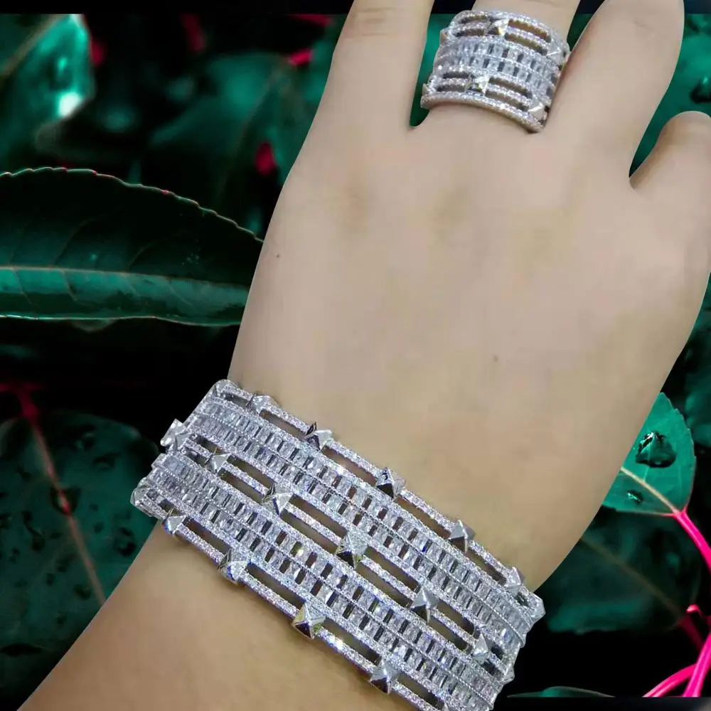 GODKI модный роскошный Layerd Revet браслет в стиле панк кольцо набор для женщин Свадебные AAA кубический циркон Дубай серебряный браслет комплект украшений для вечеринки