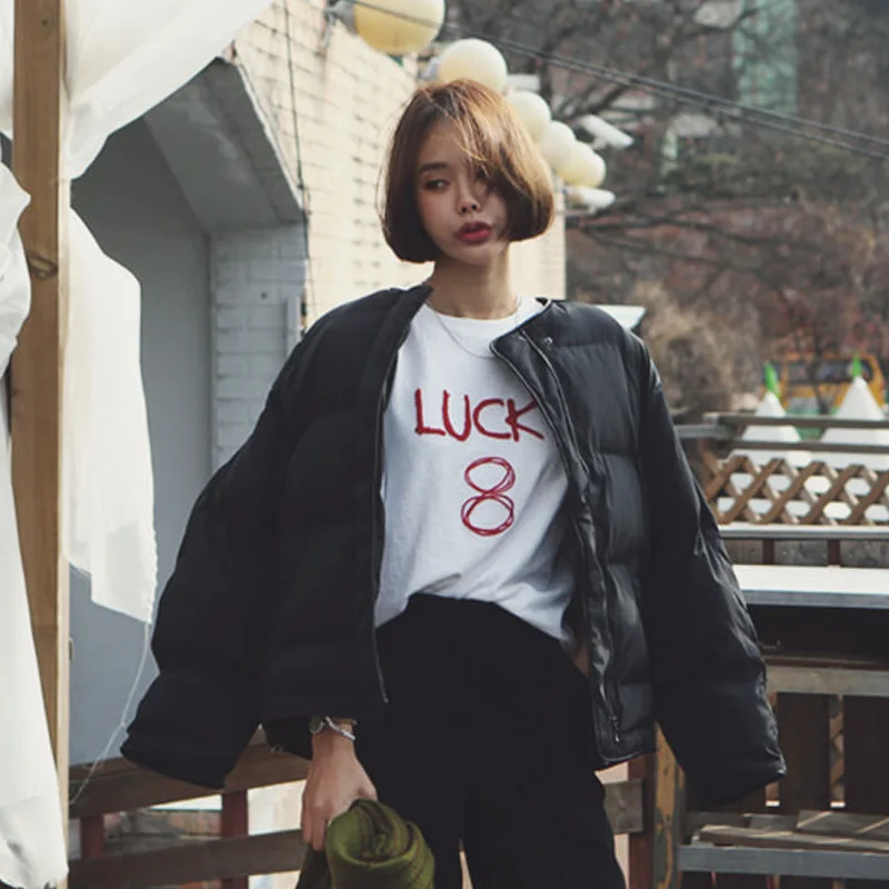 

2018 Winter New Style Crew Neck Loose-Fit Slimming Cotton-padded Clothes Jacket WOMEN'S Dress Korean-style Solid Color Casual Ba