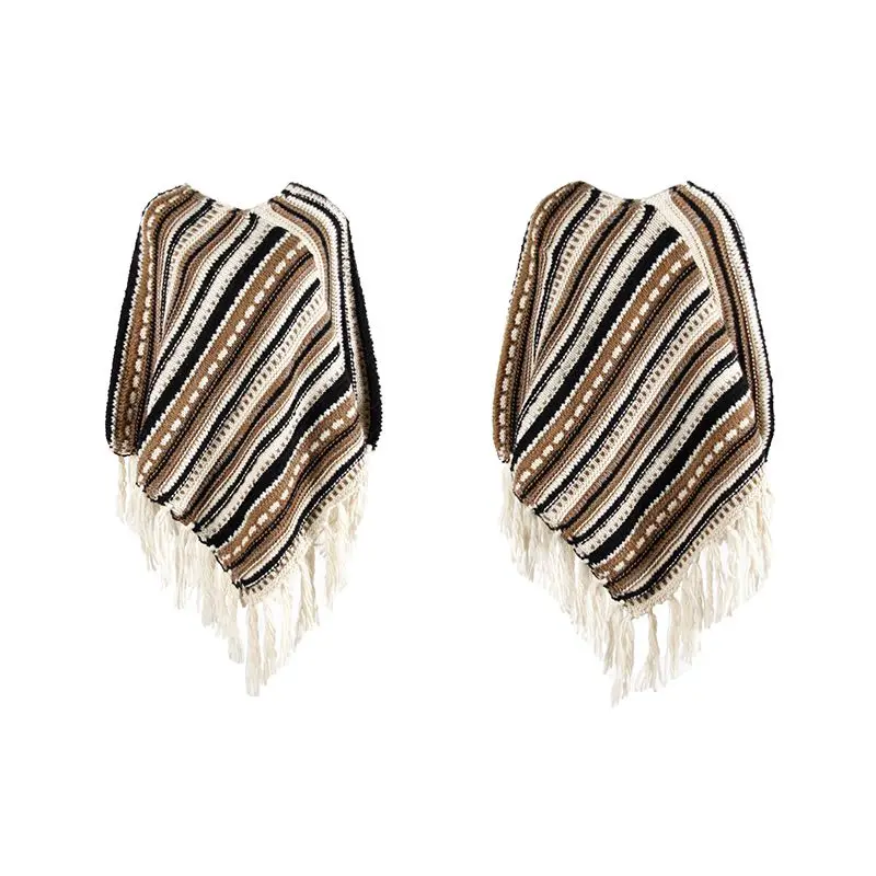 Пончо Накидки для женщин зимние теплые Boho полосатые шали с кисточками Вязаная кашемировая шаль модный элегантный свитер