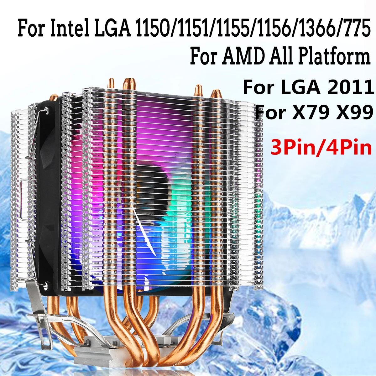 RGB светодиодный кулер для процессора 4 тепловых вентилятора двойная башня 4pin