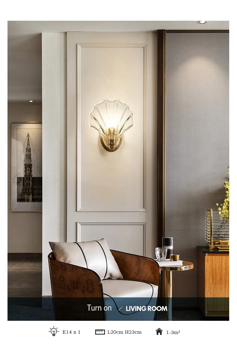 Luxury Crystal Glass Shell Gold Wall Lamp