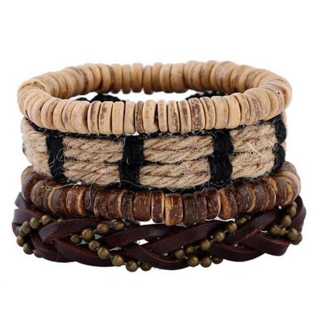 Stone Men Bracelet Multi-layer Handmade Weaved Punk Leather Rope Chain Stainless Steel Bangle Male Jewelry Gifts