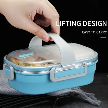 

Students Food Container Storage Lunch Box With Carry Strap Travel Stainless Steel Picnic School Kitchen Kids Office Leak-proof