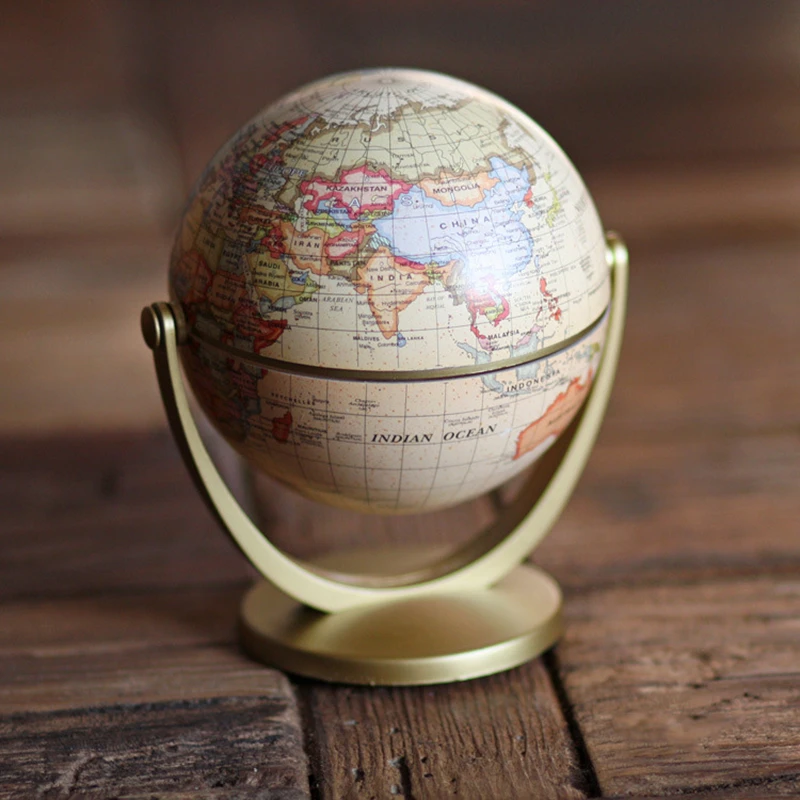 12cm Retro Globe 360 Rotating Earth World Ocean Map Ball Antique Desktop Geography Learning Education Home School Decoration