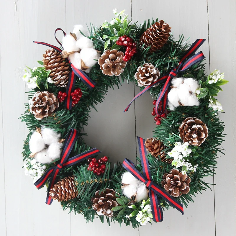 

Artificial Christmas Wreath With Berry Pine Cone And Bows Front Door Hanging Garland Holiday Home Decorations Hanging Ornament