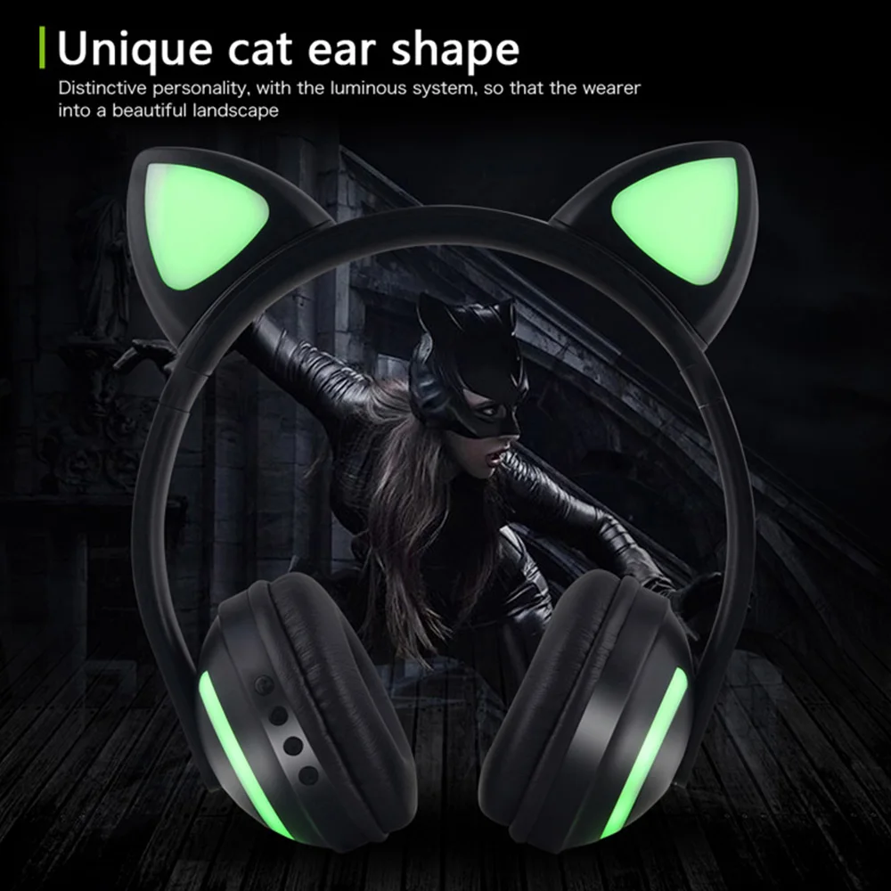 New Arrival LED Cat Ear Noise Cancelling Headphones Wireless Bluetooth Young People Kids Headset Support 3 5mm Plug With Mic