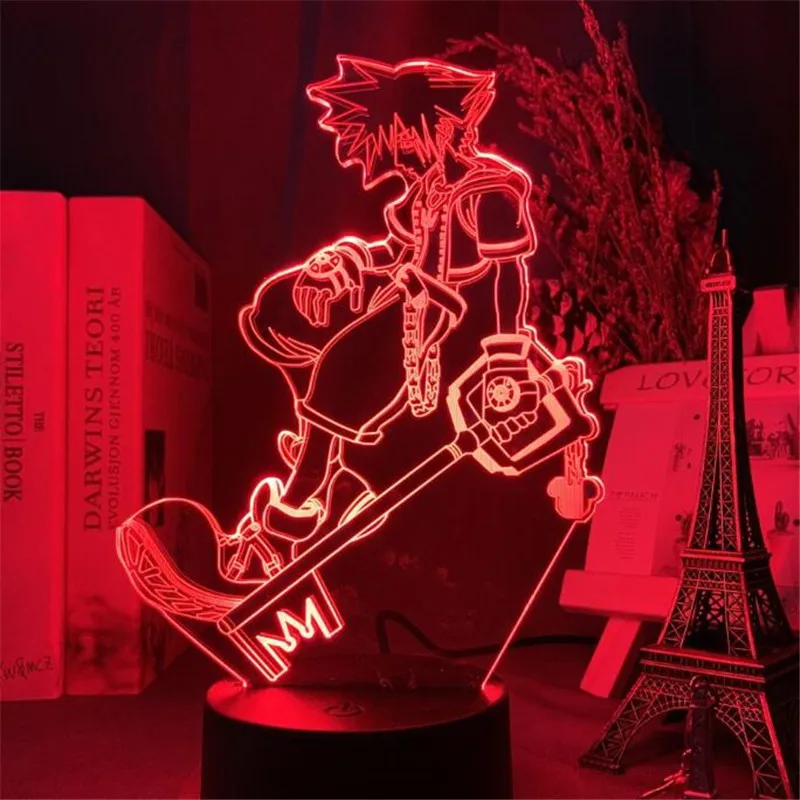 Kingdom Hearts Sora LED Night Light 3D Anime Figure Lamp Game Figurine Cartoon Bedroom Decoration Lampara Creative Lighting Xmas