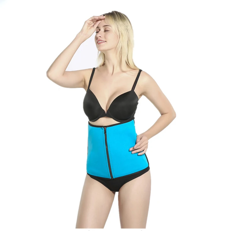 Blue Ultra Sweat талии тренер Для женщин двухслойная талии формирователь • застежка-молния колумбийский пояса животик Управление неопрен фитнес-формы - Цвет: Blue