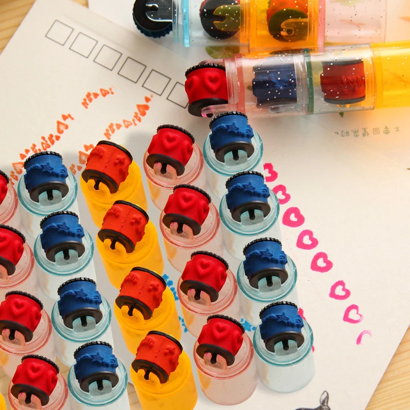 3 in 1 Assorted Stampers Roller Seal Toy Hearts Stars DIY Scrapbooking Painting Photo Album Decor for Children Kids Girls Gifts