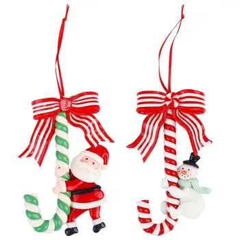

2Pcs Christmas Candy Cane Hanging Ornaments With Santa Claus Snowman Party New Year Decoration Christmas Tree Pendant