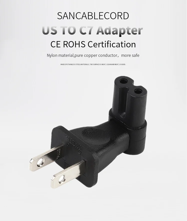 US-C7 US в IEC320 C7 изгиб 90 градусов 2Pin AC адаптер питания конвертер розетка Путешествия Разъем для PDU/UPS 10A 250 В