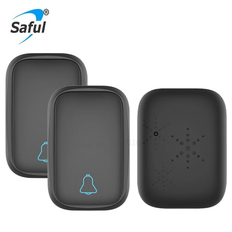 Black 2Button 1ring Saful автономный водонепроницаемый беспроводной дверной звонок без батареи ЕС США Великобритания вилка 38 курантов беспроводной дверной звонок 1 2 кнопки 1 2 приемника - Цвет: Black 2Button 1ring