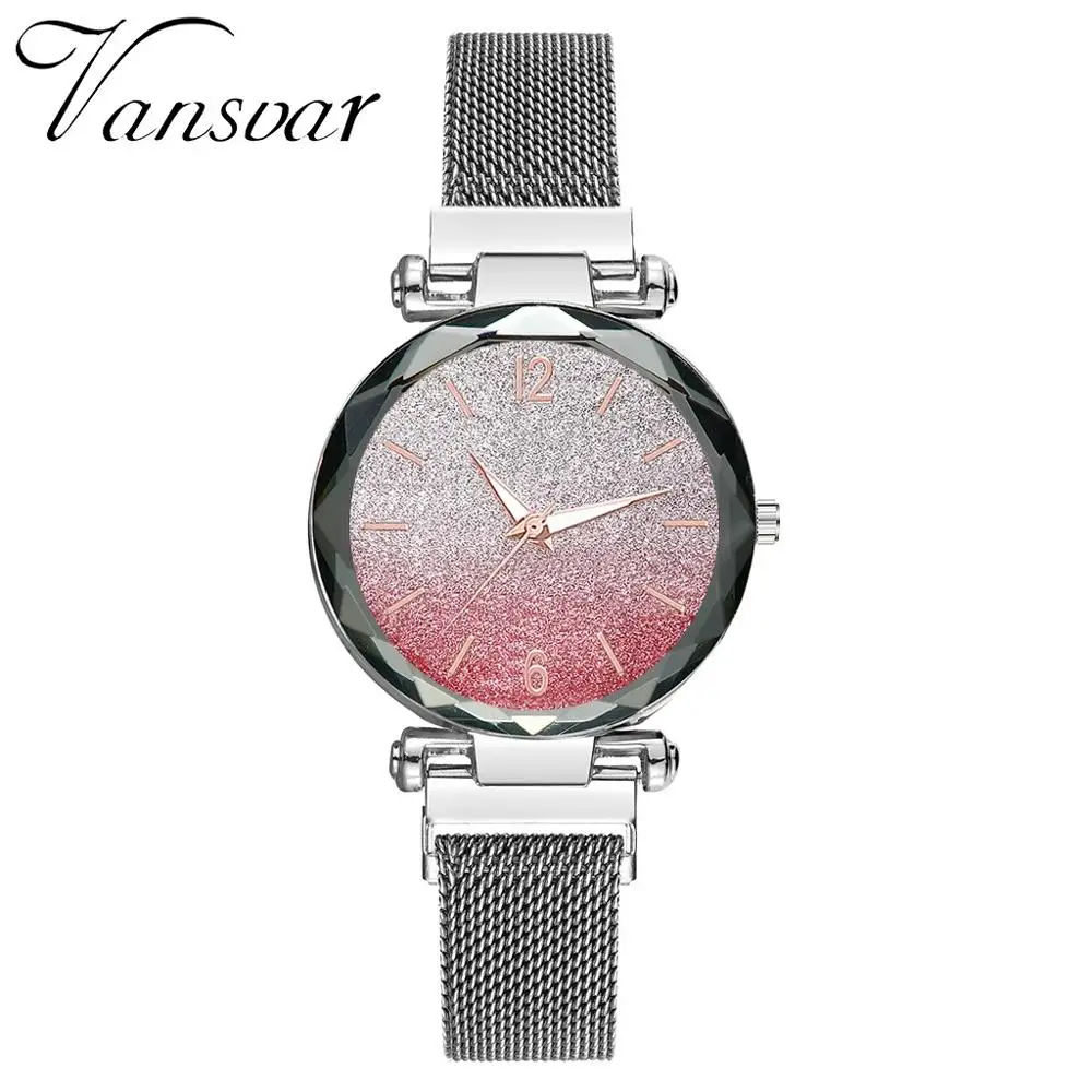 

Vansvar Luxury Brand stainless steel Band Bracelet Magnetic buckle silver Frosted dial Women Watches Quartz Ladies Clocks XB40