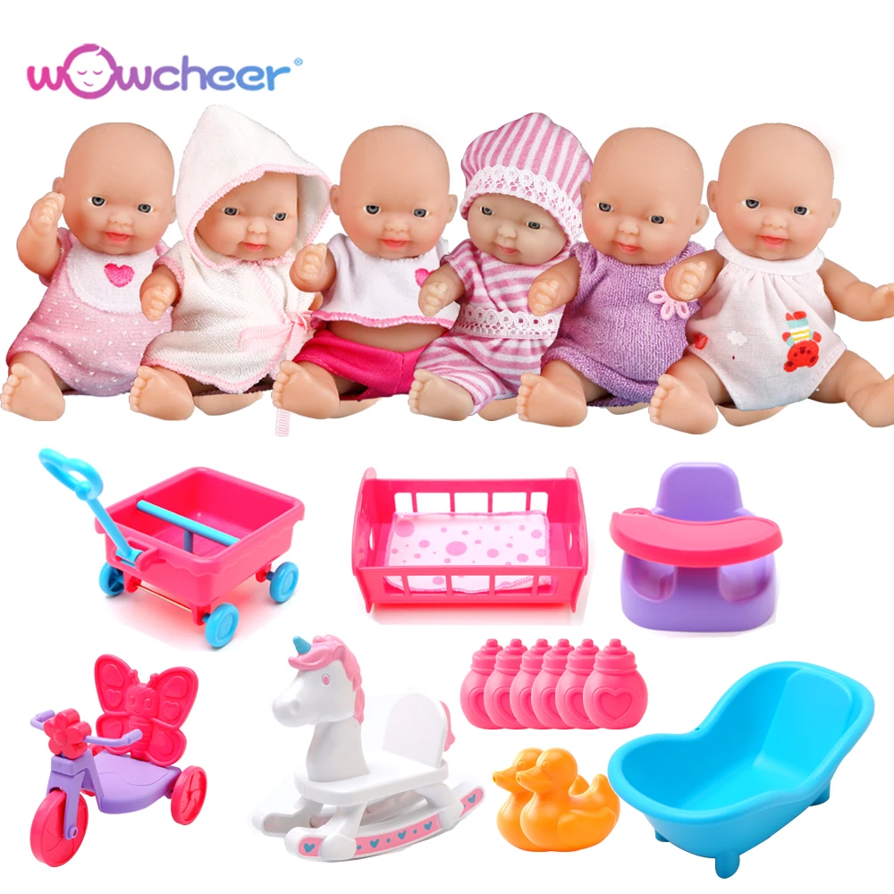 

WOWCHEER Set of 6 Mini Dolls Playsets 12CM Bebes Silicone Reborn Toddler Dolls With Clothes Accessories Toys For Girls Gifts
