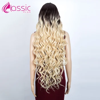 

Synthetic Lace Front Wig Ombre Black Blonde Wig 42 inch Long Deep Wave Wig Synthetic Cosplay Wigs For Black Women Classic Plus