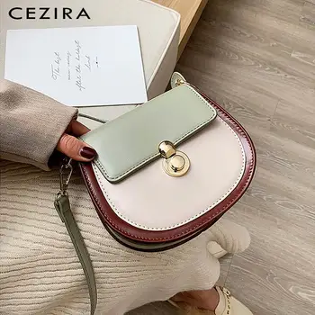 

CEZIR Luxury Colorful Patchwork Women PU Leather Crossbody Bag Fashion Flap Saddle Bag Ladies Small Vegan Messenger Shoulder Bag