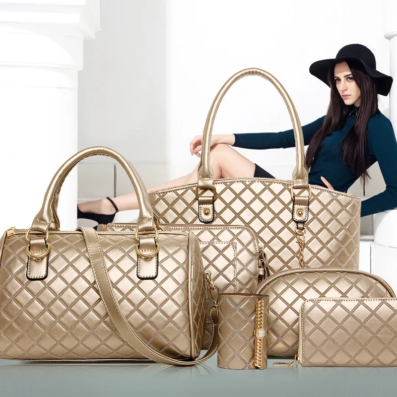 

Holy Snow Beauty Autumn And Winter New Style Picture Six Pieces Set WOMEN'S Bag Grid Shoulder Hand Large Bag