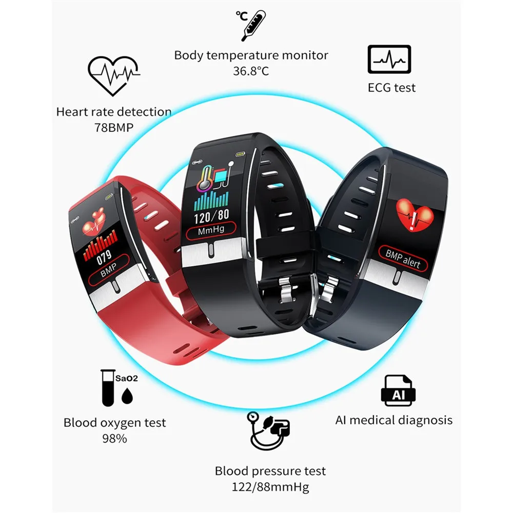 

ECG Temperature Smart Watch Blood Pressure Blood Oxygen Heart Rate Health Monitor Pedometer Fitness Sports Watches