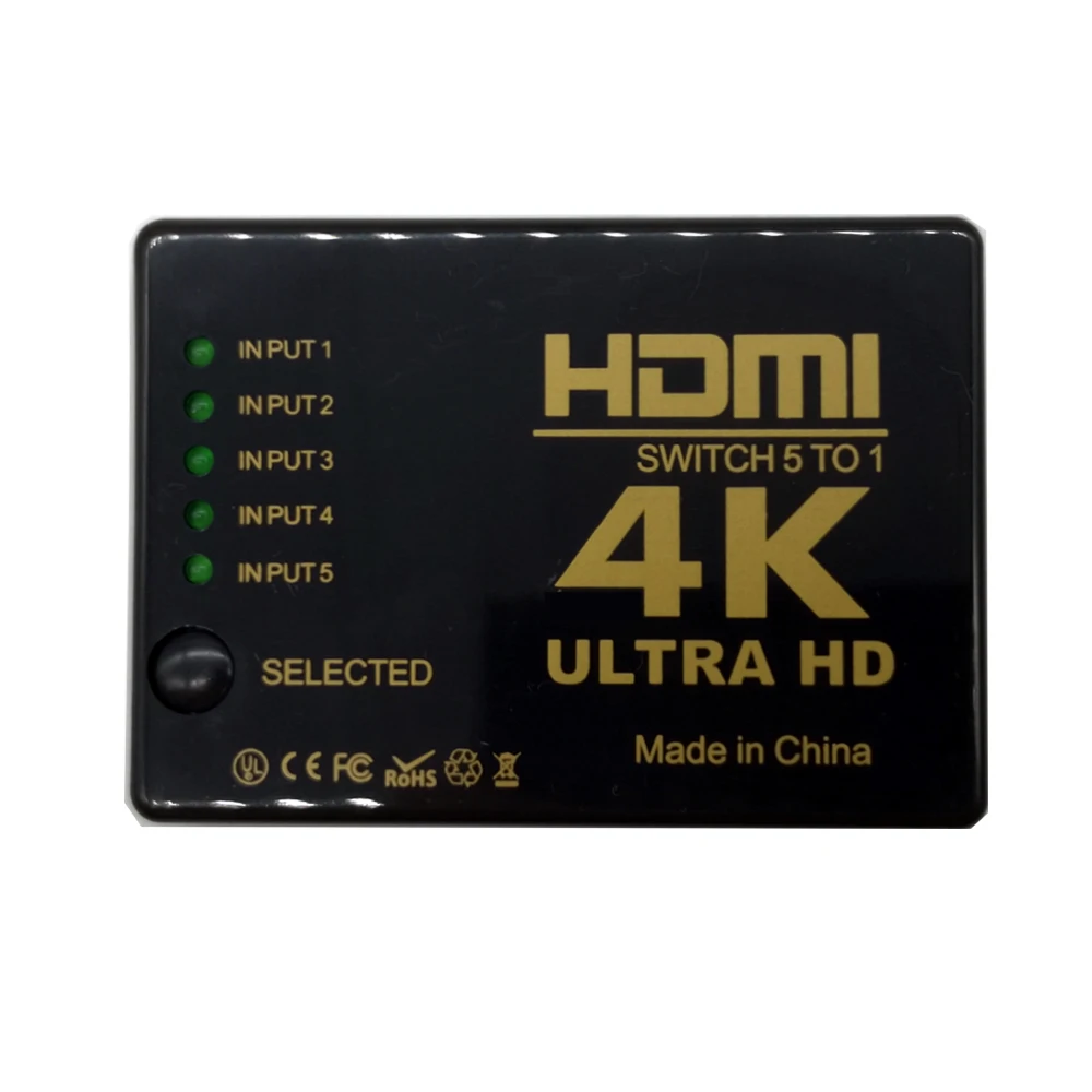 HDMI-Kompatibel Schalter 5 Port 3D 1080P 4K Switcher Splitter Box Selector 5 In 1 Out für DVD HDTV Xbox mit IR Fernbedienung_voghion.com