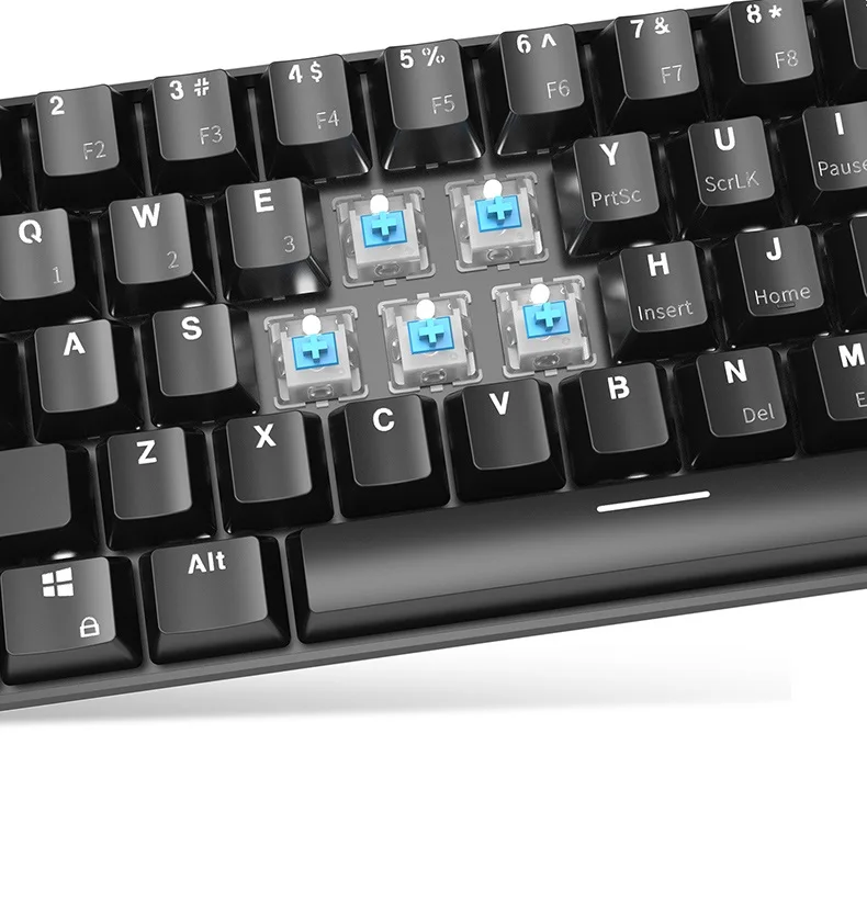 Ajazz i610T Перезаряжаемые Bluetooth Беспроводной/проводной двойной режим 61 клавиша механическая клавиатура синего цвета, черная ось с белым Подсветка