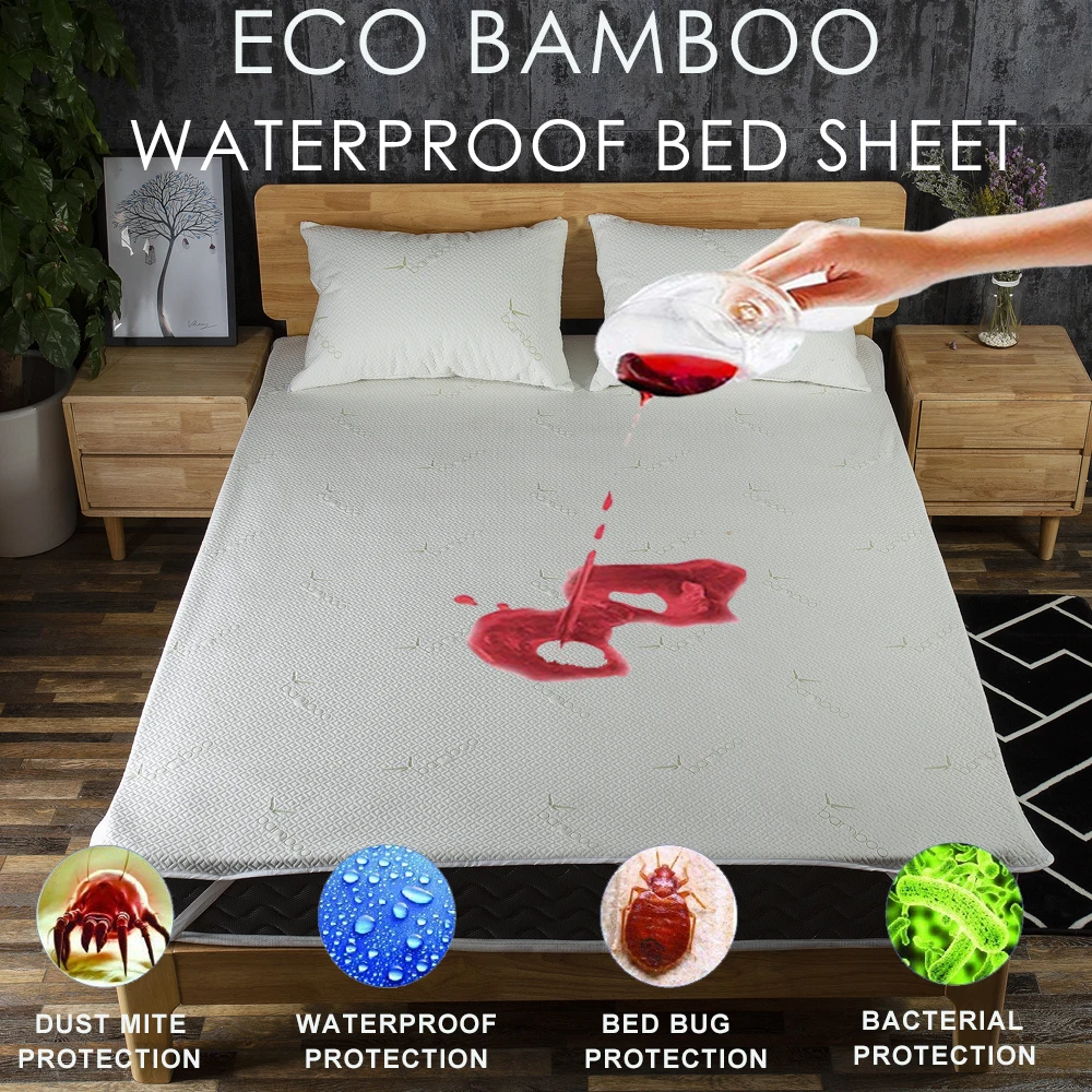  LFH New Bamboo Waterproof Bed Sheet Waterproof Sheet Mattress Cover With Band Bedbug Proof Sheet Pr